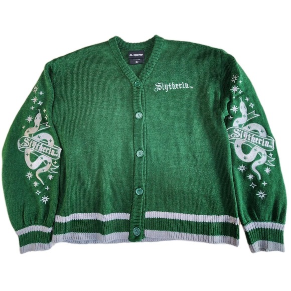 Harry Potter Sweaters - HARRY POTTER Slytherin Cardigan Sweater Unisex Small Green Wizarding World Snake
